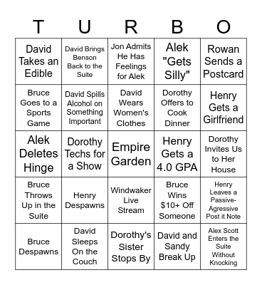 Suite TURBO Bingo Card