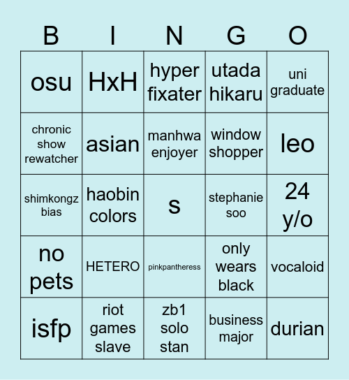 riyangilol Bingo Card