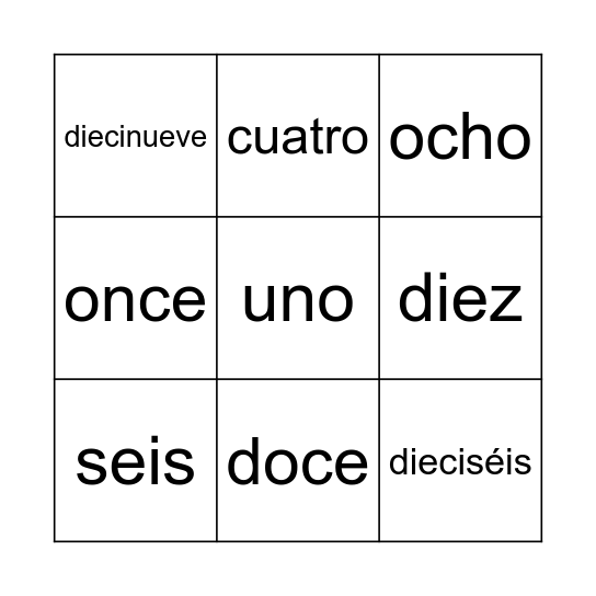 Bingo numérico con letras del 1 al 20 Bingo Card