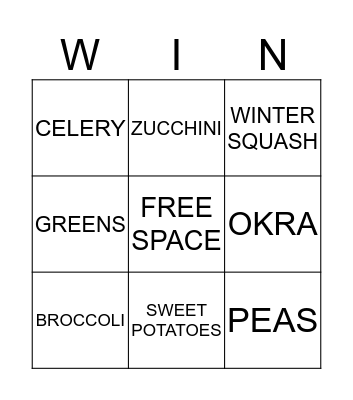 FRUIT & VEGETABLES Bingo Card