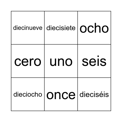 Bingo numérico con letras del 0 al 20 Bingo Card