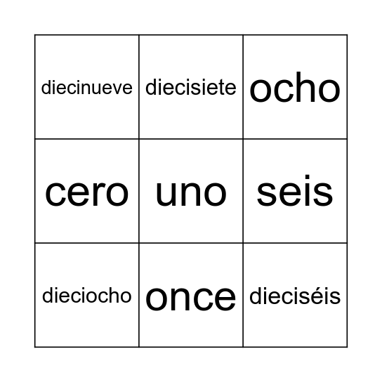 Bingo numérico con letras del 0 al 20 Bingo Card