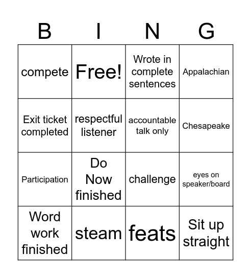 John Henry Bingo Card