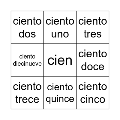 Bingo numérico con letras del 100 al 120 Bingo Card
