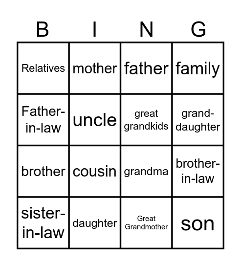 FAMILY Bingo Card