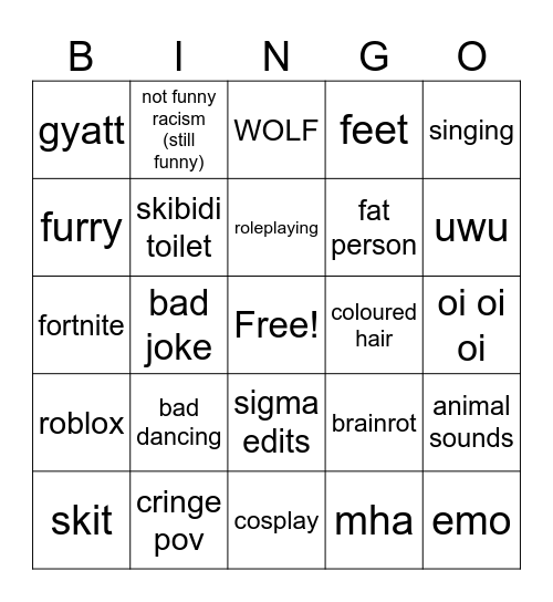 Cringe Bingo Card