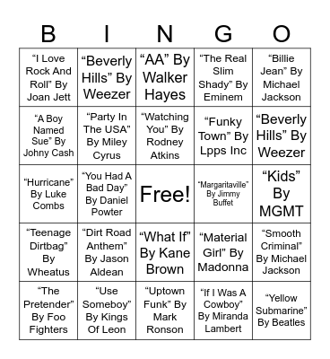 #3 Musical Bingo Card