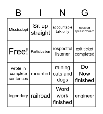Casey Jones Bingo Card