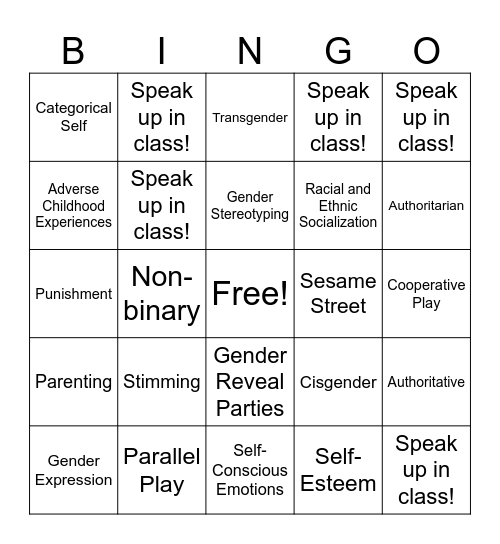 Early Childhood Bingo Card