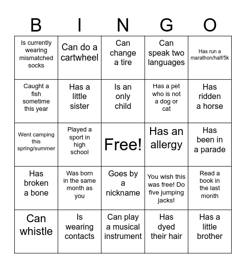 Find someone who... Bingo Card