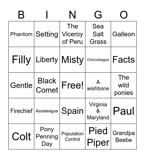 Misty of Chincoteague Bingo Card