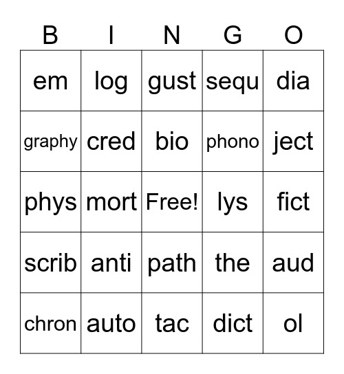 Unit 2 Vocab Bingo Card