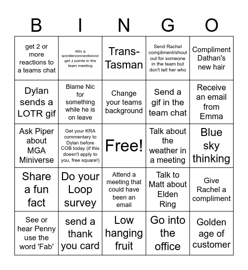 Insights Quest Bingo Card