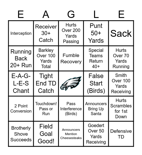 E-A-G-L-E-S EAGLES! Game 2 Bingo Card