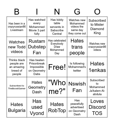 Mohammeder Bingo Card