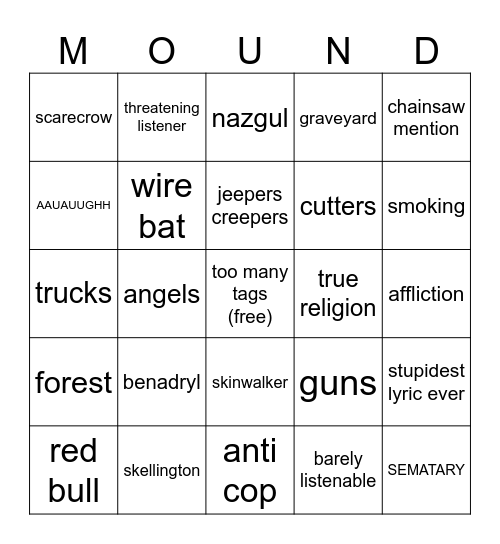 Sematary Bingo Card