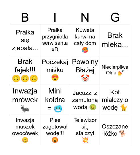 Olga Bingo Card