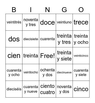 Números Bingo Card