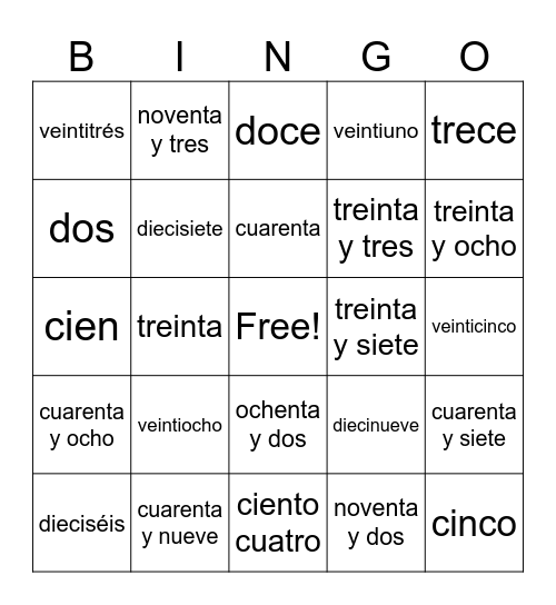 Números Bingo Card