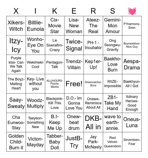 Songs Bingo Card