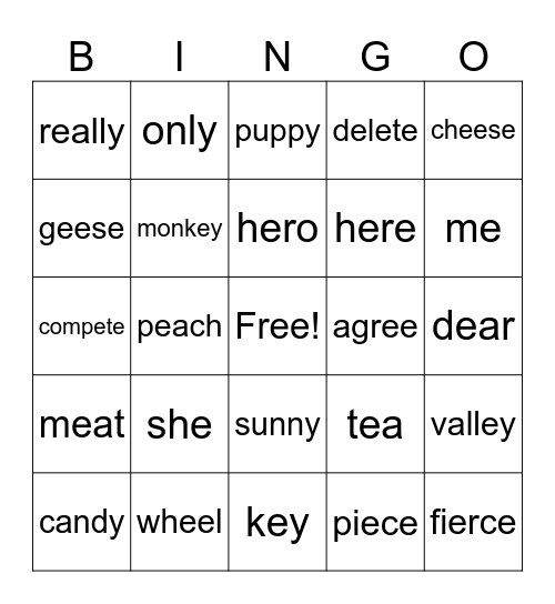 LONG E Bingo Card