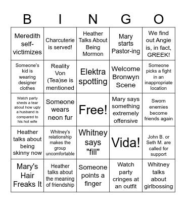 The Rumors and The Nastiness... Bingo Card