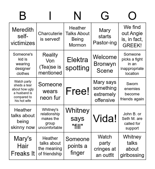 The Rumors and The Nastiness... Bingo Card