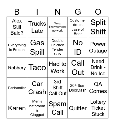 Worse Day @ Sheetz Bingo Card