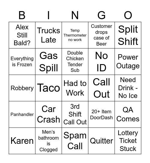 Worse Day @ Sheetz Bingo Card