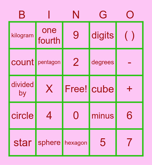 Maths Bingo Card