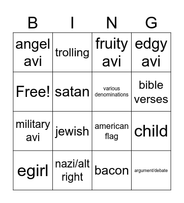 roblox church Bingo Card