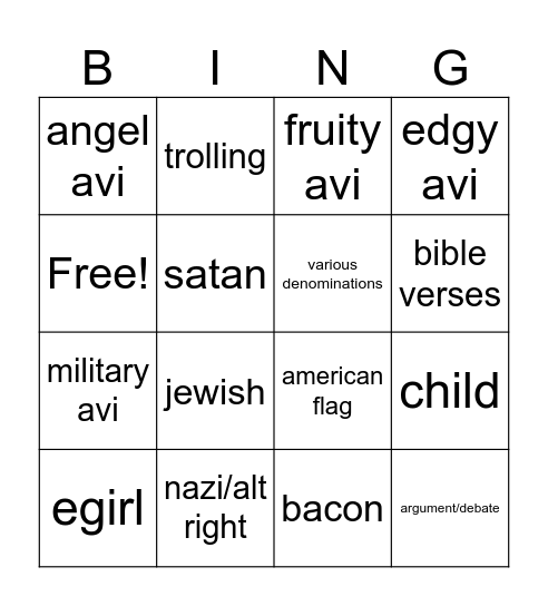 roblox church Bingo Card