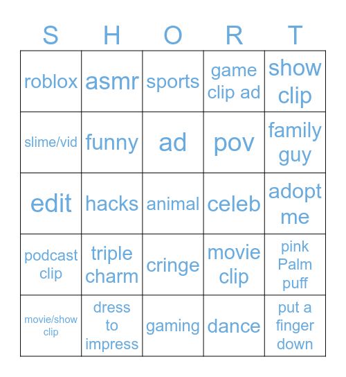 yt shorts. Bingo Card