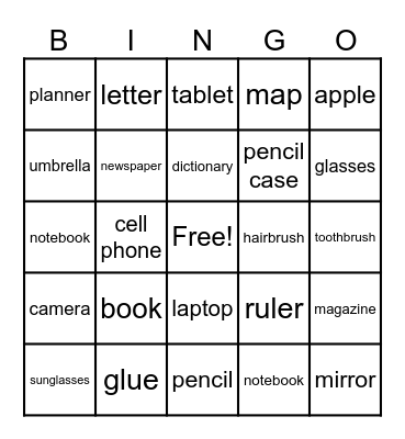 Everyday Things Bingo Card