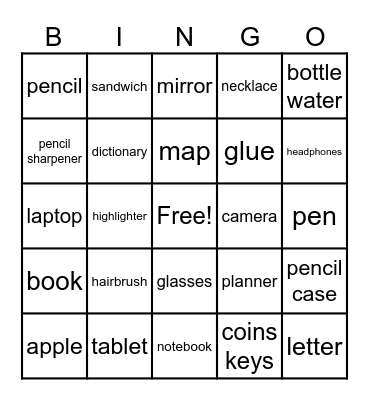 Everyday Things Bingo Card