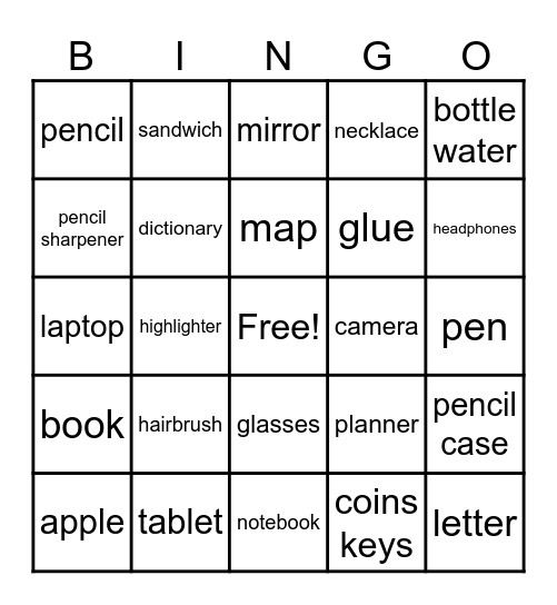 Everyday Things Bingo Card