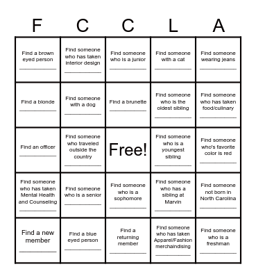 Get to know you! Bingo Card