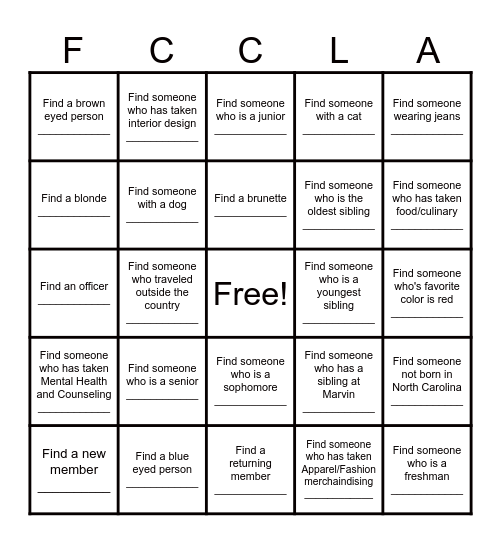 Get to know you! Bingo Card