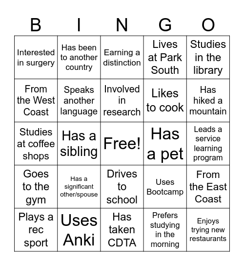 FGLIMed Bingo Card