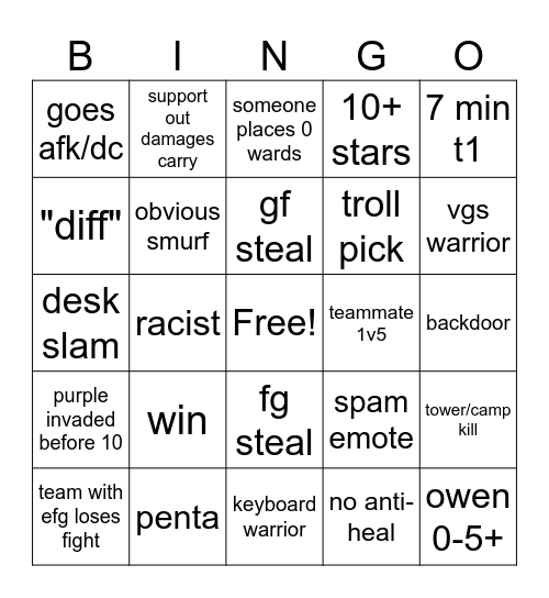 Untitled Bingo Card