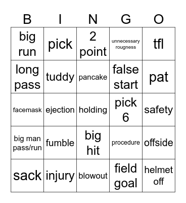 football bingo Card
