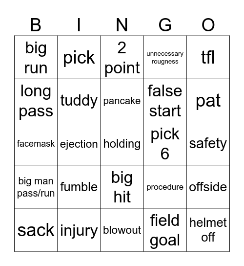 football bingo Card