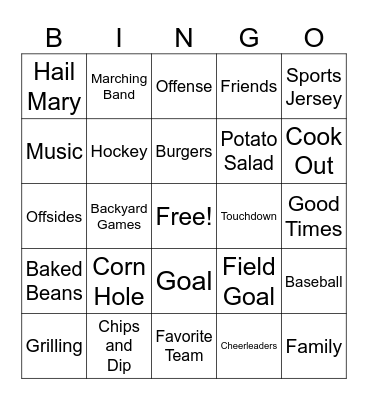 Tailgate Bingo Card