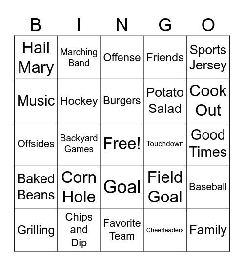 Tailgate Bingo Card