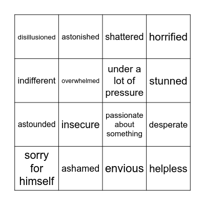 Feelings Bingo Card