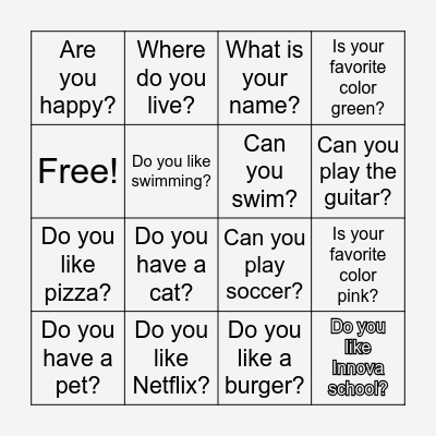 Questions about you? Bingo Card