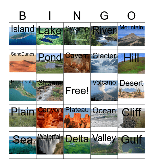 Landform Bingo Card