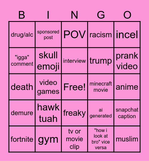 brainrot! Bingo Card