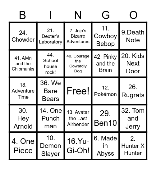 Art Club & GACME Bingo Card