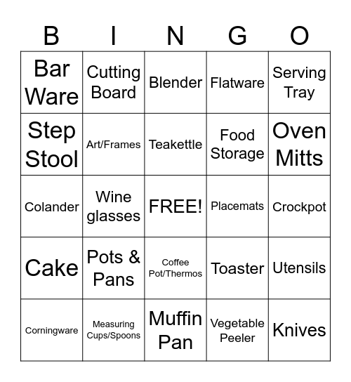 Registry Bingo Card